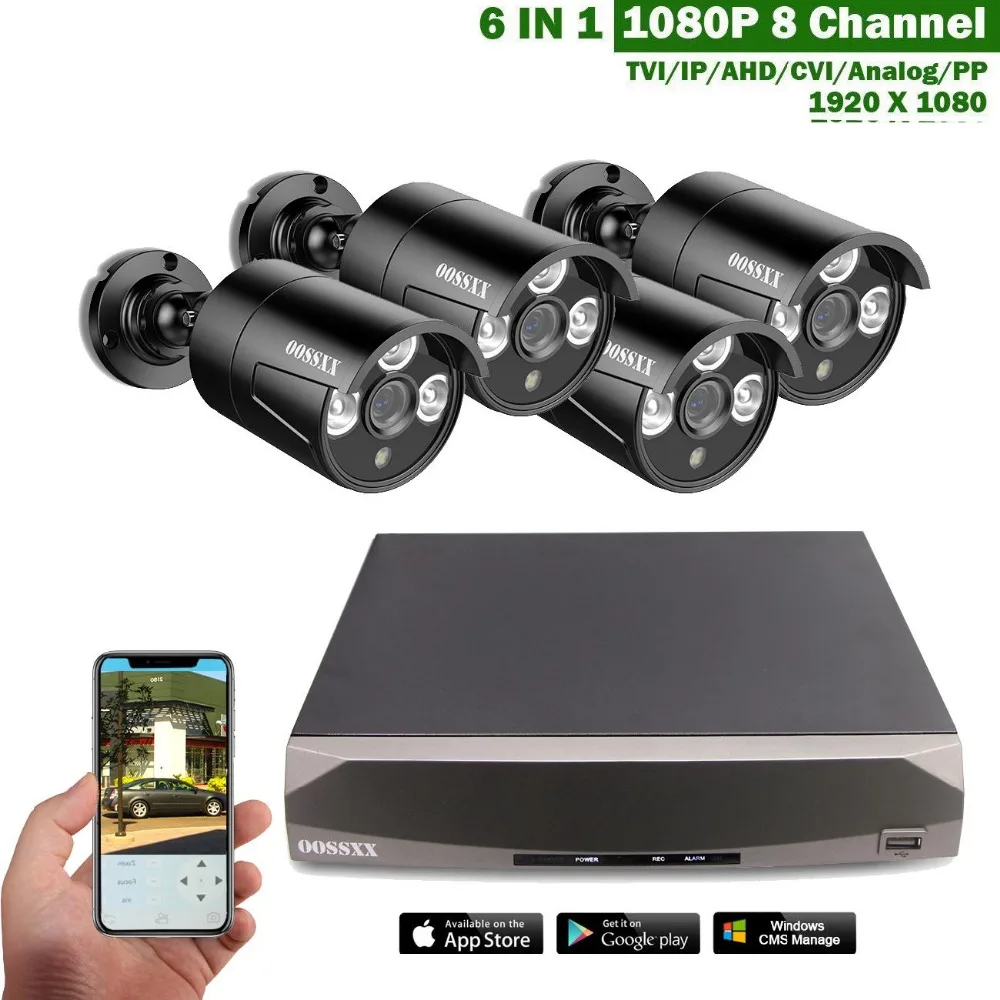 

OOSSXX 8CH CCTV Camera System 1080p DVR 4PCS 2.0MP IR Weatherproof Outdoor Video Surveillance Security Camera System 8CH DVR Kit
