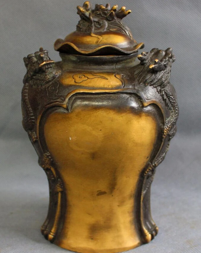 Песня voge gem S4941 8 \Китайский Бронзовый 3 Fly Dragon Глава Статуя Тибет Буддизм Богатство Коробка Пот Jar Песня voge gem S4941 8 \Китайский Бронзовый 3 Fly Dragon Глава Статуя Тибет Буддизм Богатство Коробка Пот Jar