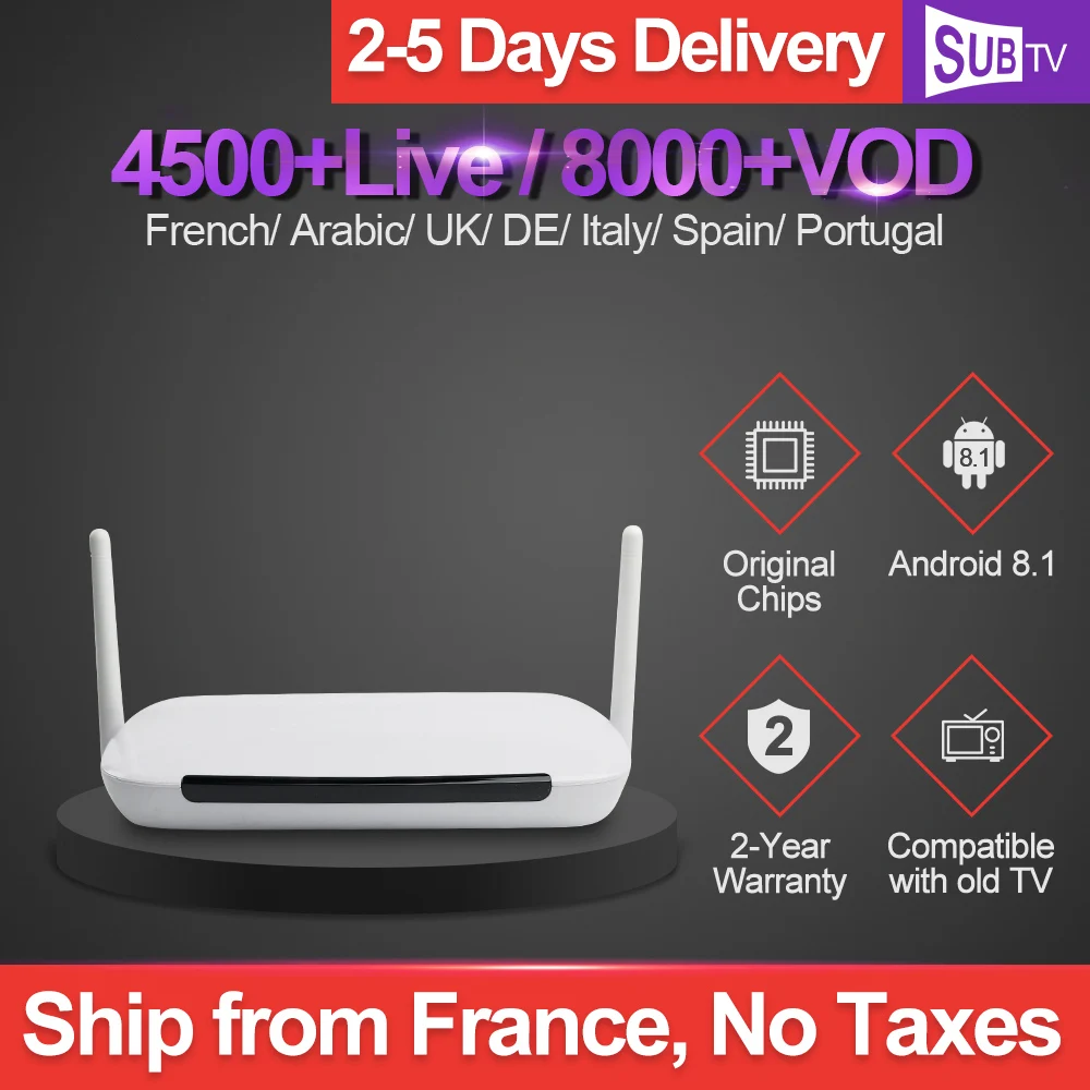 

IPTV Subscription French IPTV Box SUBTV Code 1 Year Android 8.1 Smart Set Top Box IPTV Europe Arabic Netherlands Turkey IPTV