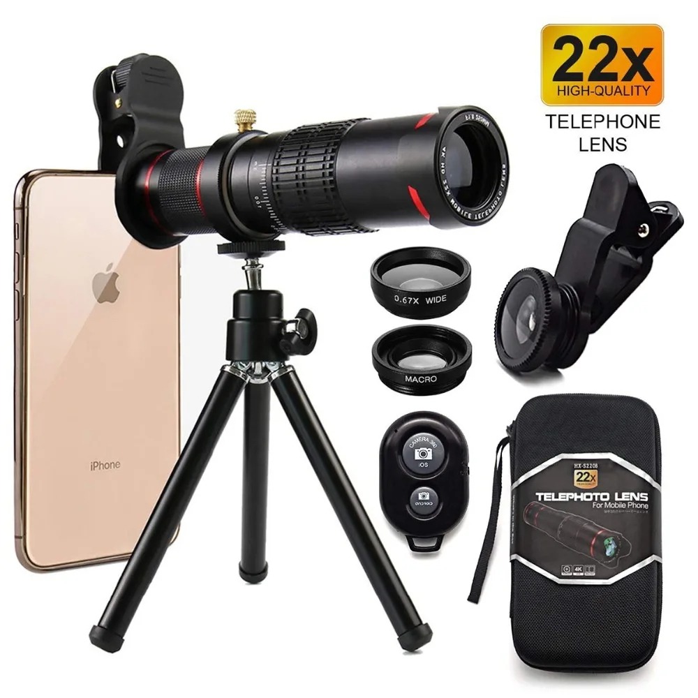 JINXINGCHENG 22X зум объектив все смартфон телеобъектив+ Bluetooth+ Штатив для huawei Xiaomi Универсальный объектив камеры комплект