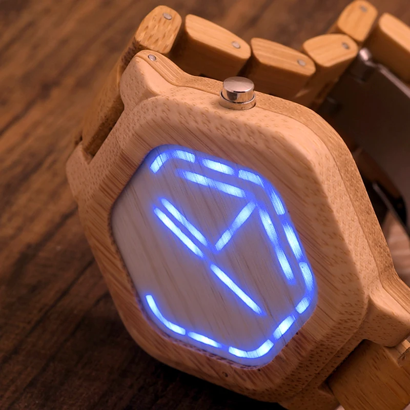 relogio BOBO BIRD LED Bamboo Wood Watches Digital Watch Men Kisai Night Vision Calendar Wristwatch Minimal Time Display C-eE03