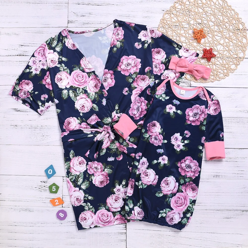 Monther&ampDaughter Floral Swaddle Wraps/Sleeping Bag Romper Headband 2PCS Baby Sleepwear /Dress Clothes | Мать и ребенок