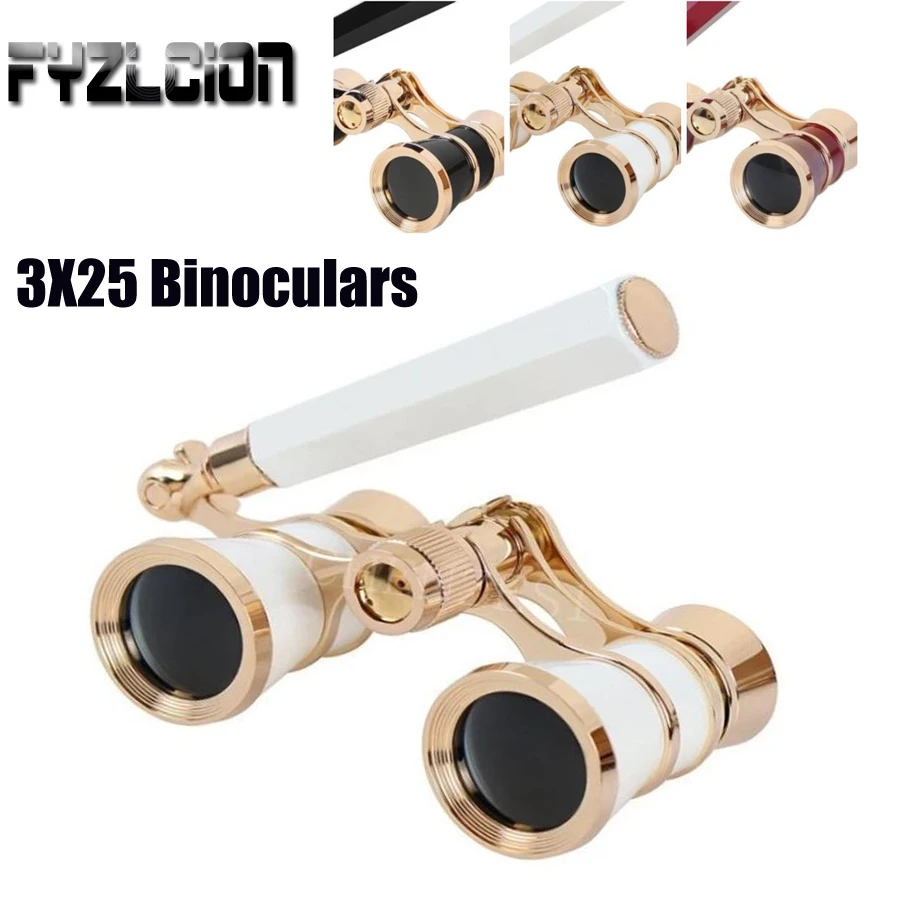 3x25Coated Binoculars Brass Opera Theater Glasses Metal