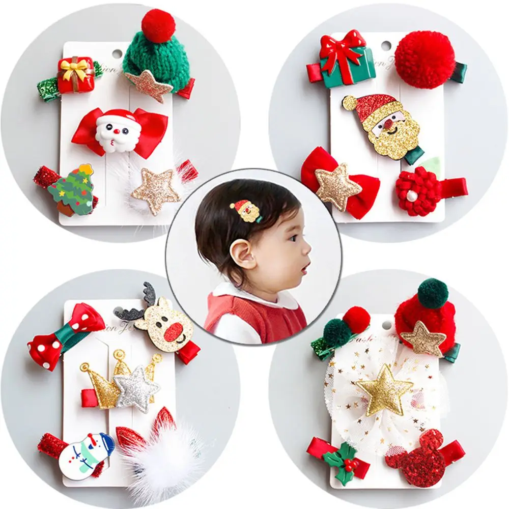 

5Pcs/set Children Hair Clips Christmas Girl Crown Tiara Hairpin Hairclips