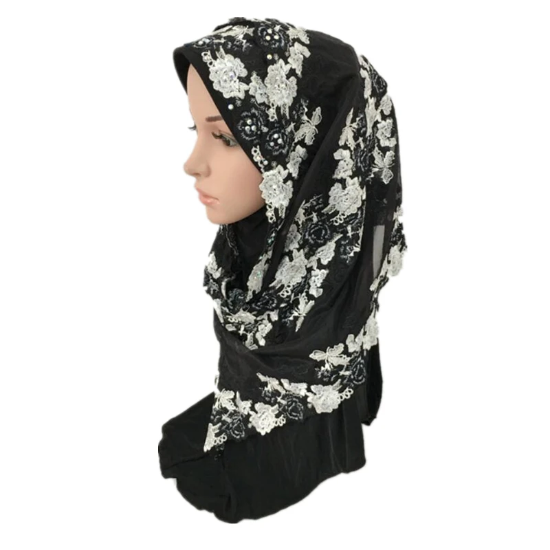 

Free Shiping 2017 New One Piece Embroidery Hot Drill Hijab Caps Scarf Muslim Islamic Shawls Headwear Turban