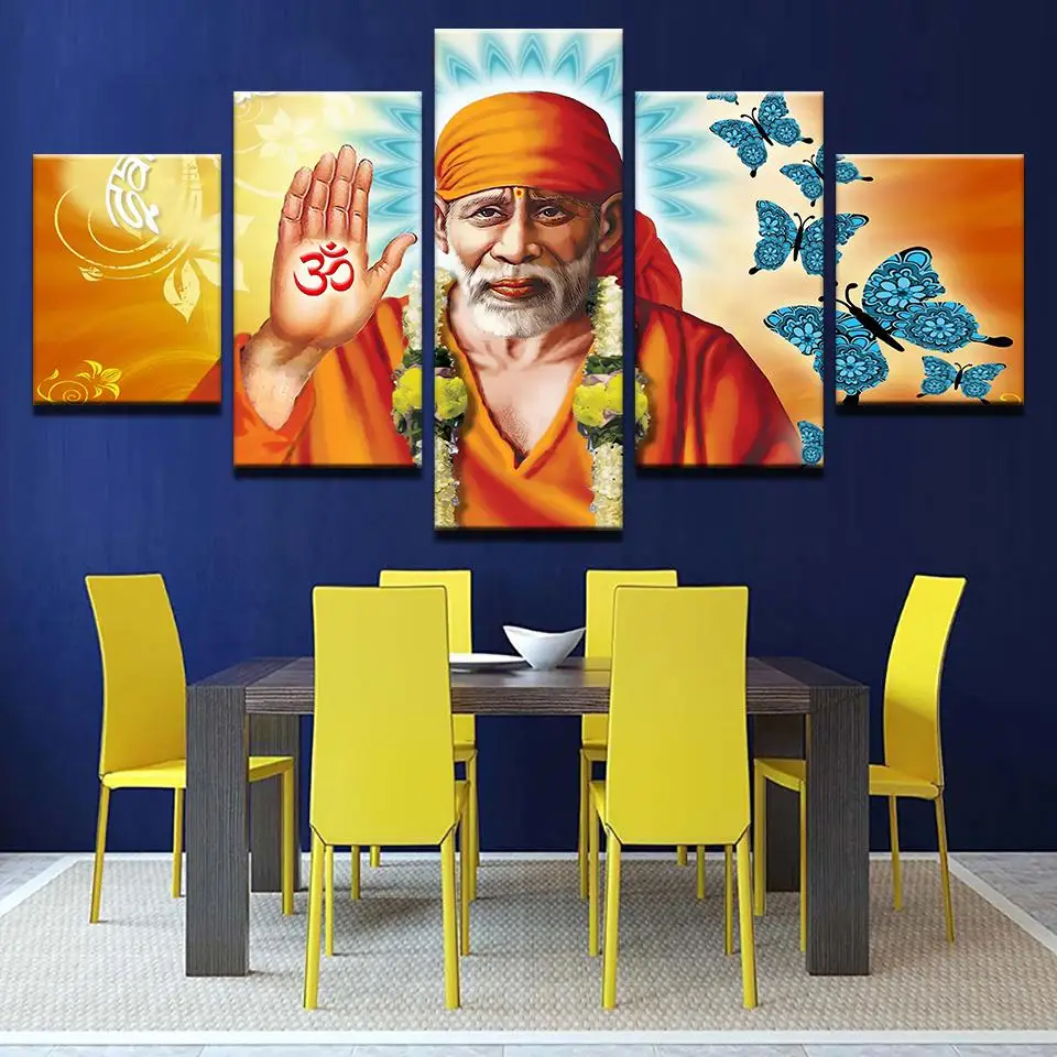 

Unframed 5 Panels Sai Baba Buddha HD Picture Modern Home Wall Decor Canvas Print Painting For House Decoration
