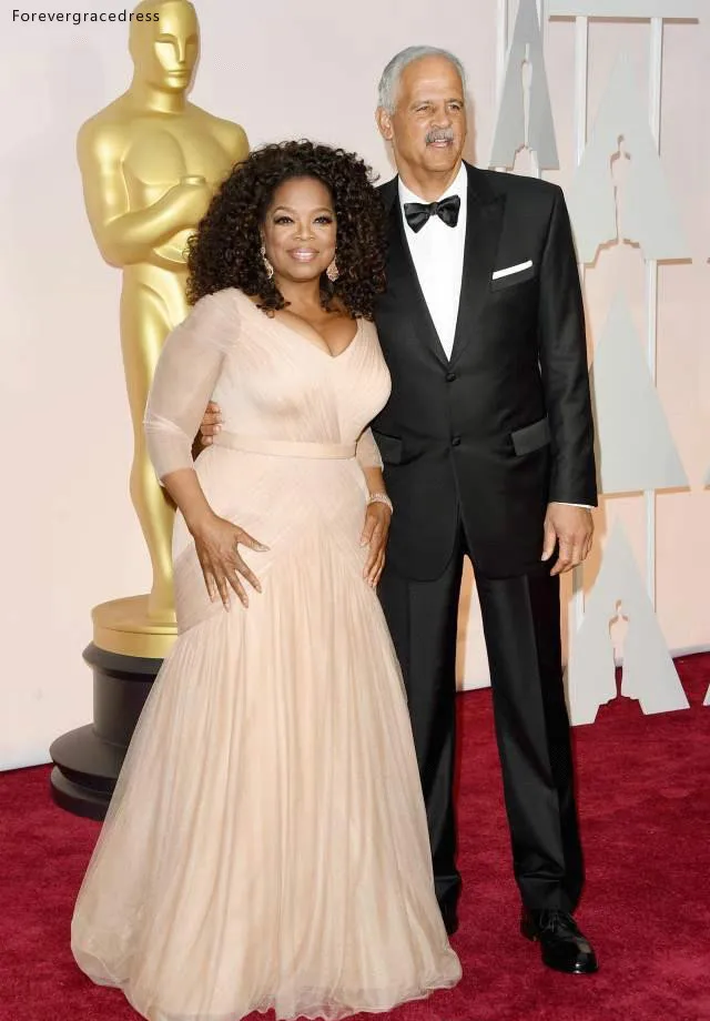 Платья знаменитостей Oprah Winfrey 2019 с v образным вырезом красный ковер праздничная