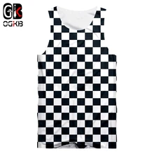 OGKB Harajuku мужской повседневный топ на бретелях с классным принтом черно-белая клетка 3D вязаные топы без рукавов мужские облегающие футболки без рукавов 5XL