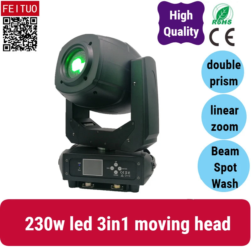 

A- 4X Professional 230w Sharpy Double Prism Led Spot Wash Beam Moving Head Light 3 in 1 with Linear Zoom