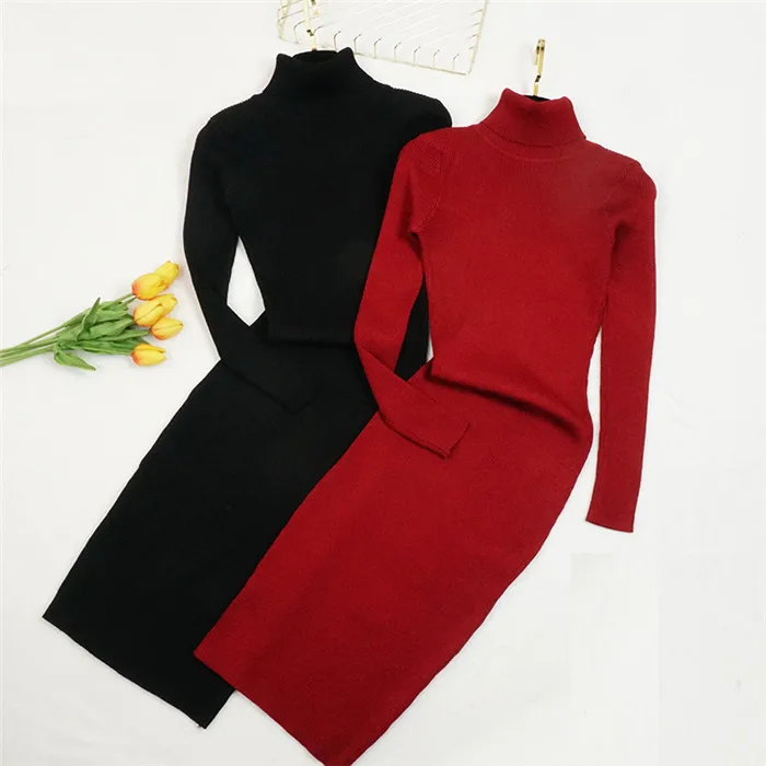 Turtleneck Long Sleeve Knitted Bodycon Dress | Uniqistic.com