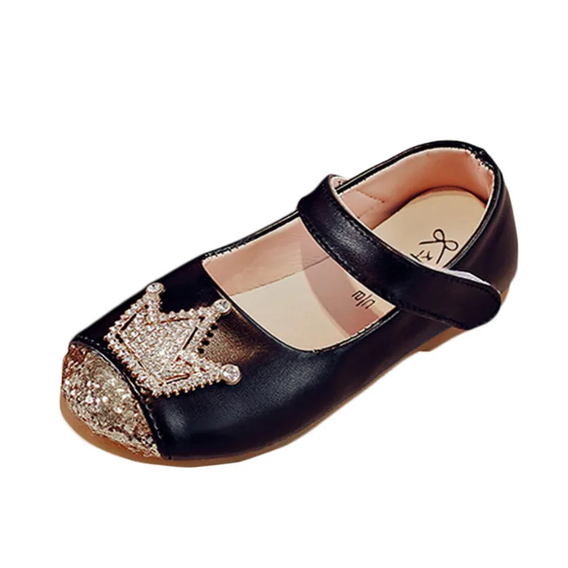 Обувь для маленьких девочек; Новинка года; сандалии с короной и бисером для маленьких девочек; тонкие туфли;#4M14 - Цвет: Черный
