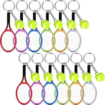 

120 Pieces Tennis Key Chain Tennis Racket Shape Key Rings Sport Style Split Keychain Set 6 Colors Wholesale in bulk
