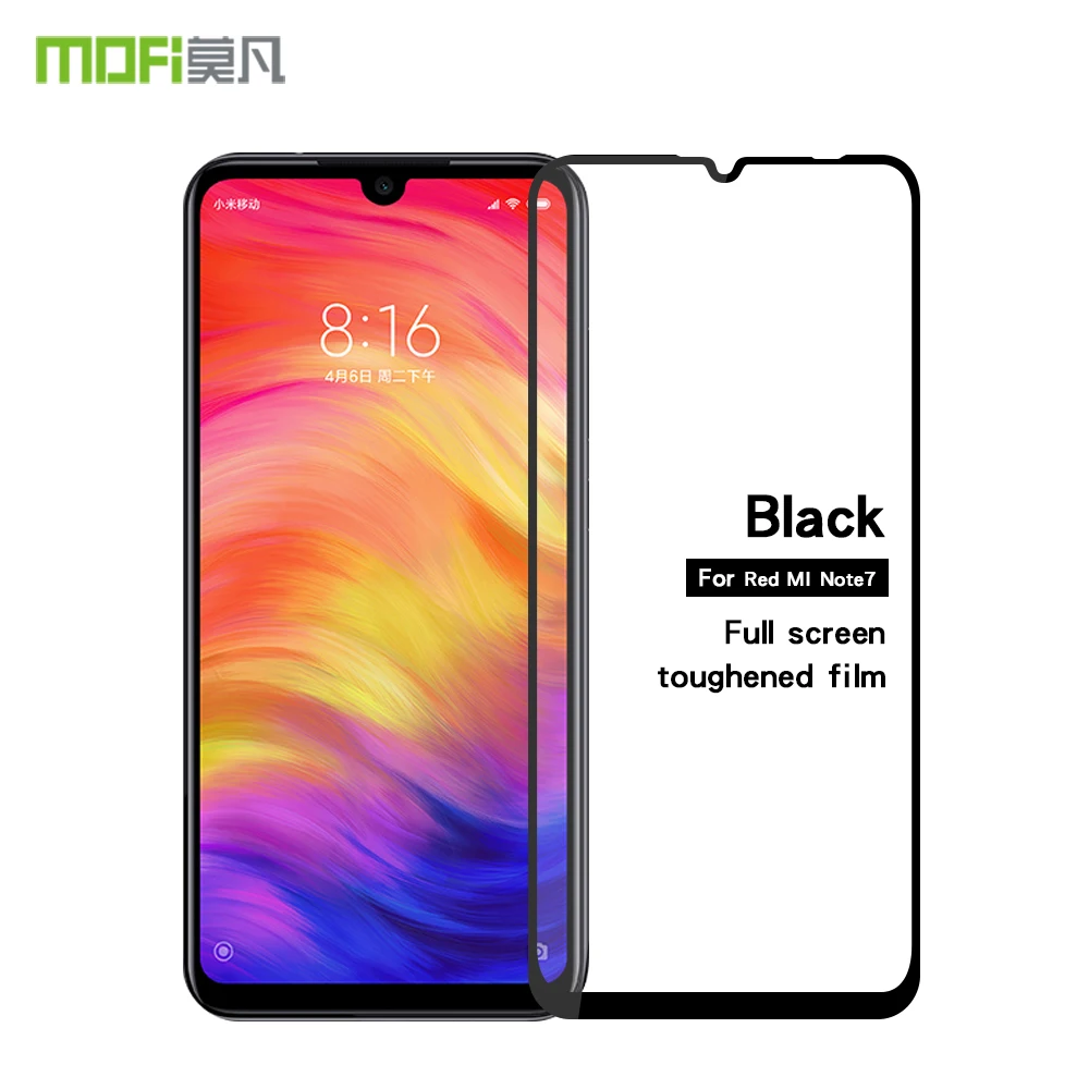 Для Xiaomi Redmi Note 7 закаленное стекло Оригинал Mofi полное покрытие Защита экрана для