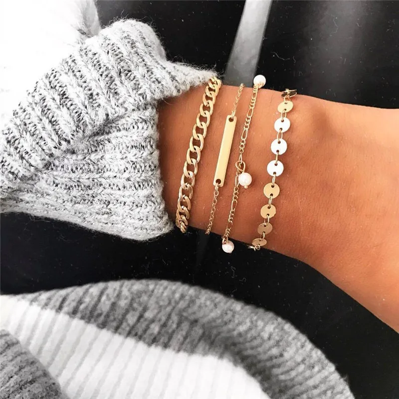 

ZORCVENS 4 Pcs/set Bohemian Beads Bracelet For Women Vintage Gold Color Bracelets Jewelry Trendy Party Gift