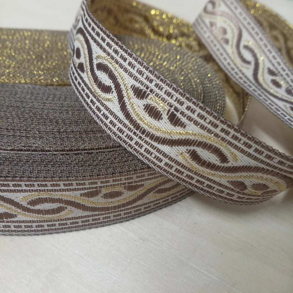 

2cm 20mm 7/8'' Classical Brown Golden Braided Trim Ethnic Lace Garment Costume Bedding Laciness National Jacquard Webbing Ribbon