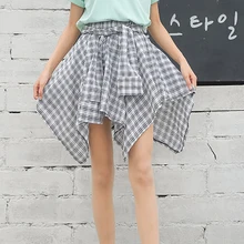 Весенняя клетчатая Асимметричная мини женская юбка пояс-кушак школьные юбки женские s летняя модная одежда для колледжа для женщин