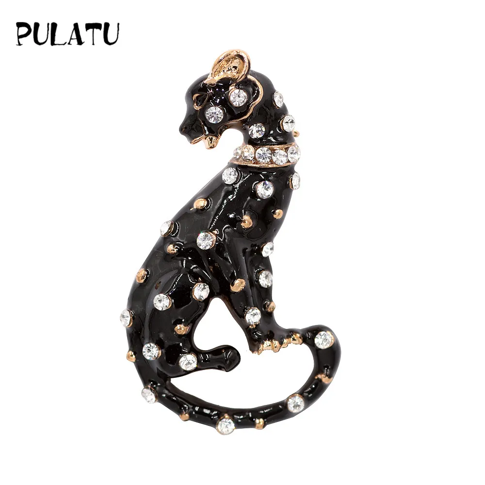 

PULATU Black Leopard Brooch Pins for Women Fashion Rhinestone Animal Design High Quality Brooches Kids Clothing Accessories