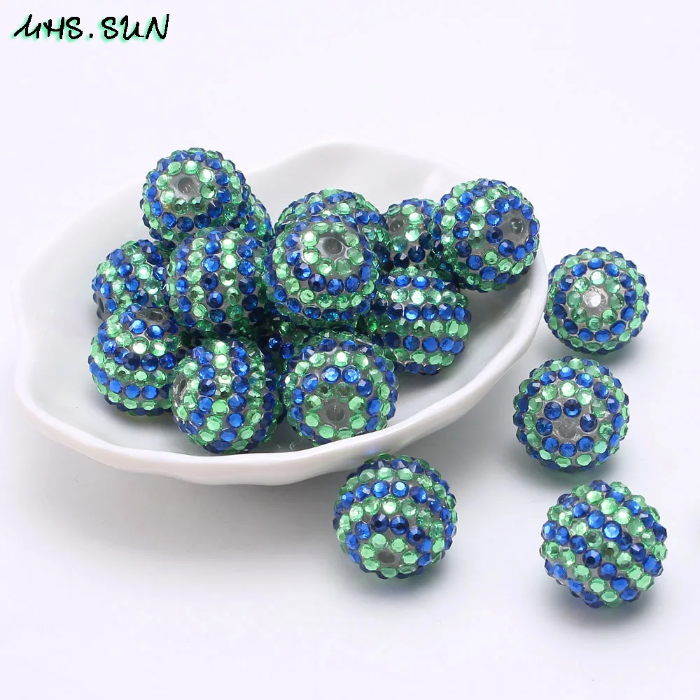 9-1 (6),50pc,18mm-$14.95,20mm-$18,22mm-$21.35.Navy Blue&Light Green Resin Rhinestone Ball Beads DIY Loose Chunky Beads For Kids Necklace Bracelet Making 50pcslotJPG