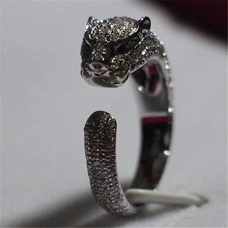 THREEMAN, милое пантера, кольцо Леопард для женщин, Сплошное Белое золото, синтетические бриллианты, кольцо, роскошные ювелирные изделия, необычный подарок на день Святого Валентина
