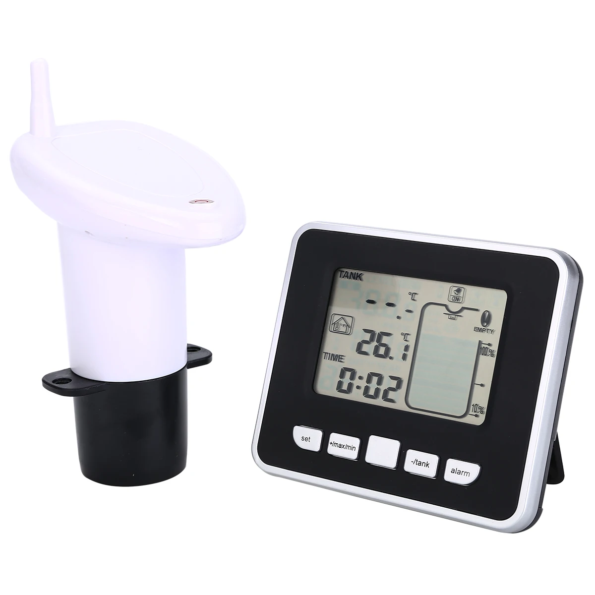 Ultrasonic Water Tank Level Meter Temperature Sensor Low battery Liquid Depth Indicator Time Alarm Transmitter Measuring Tools