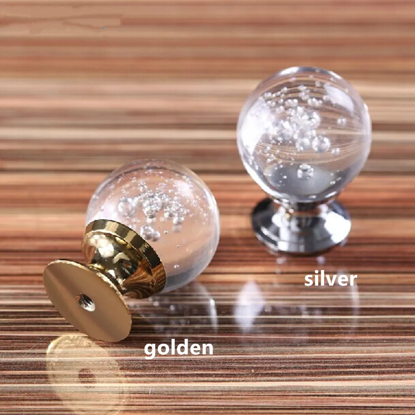30mm Golden Wine Handles deluxe Clear bubble Crystal Drawer