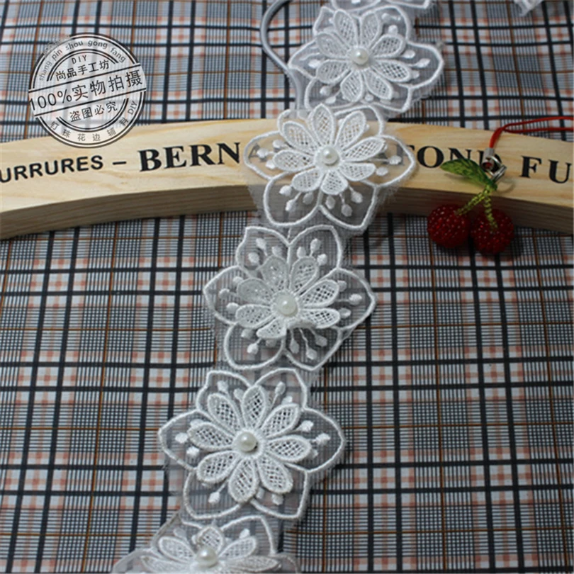 30pcs Handmade Beaded Sewing Lace Trims Ribbon Floral Ornaments Patch