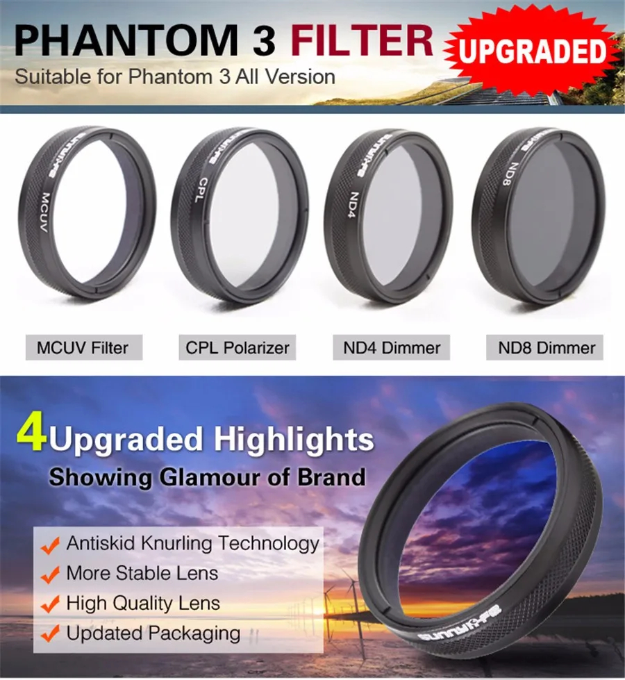 DJI Phantom 3 4 Accessories ND4 / ND8 / MCUV / CPL HD Lens Filter For Phantom 4 Phantom 3 Professional And Advanced And Standard Cam