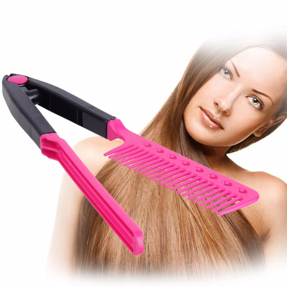 

Portable V Type Hair Comb DIY Salon Hairdressing Styling Heat Resistance Hair Straightener Comb Head Scalp Massage Hairbrush