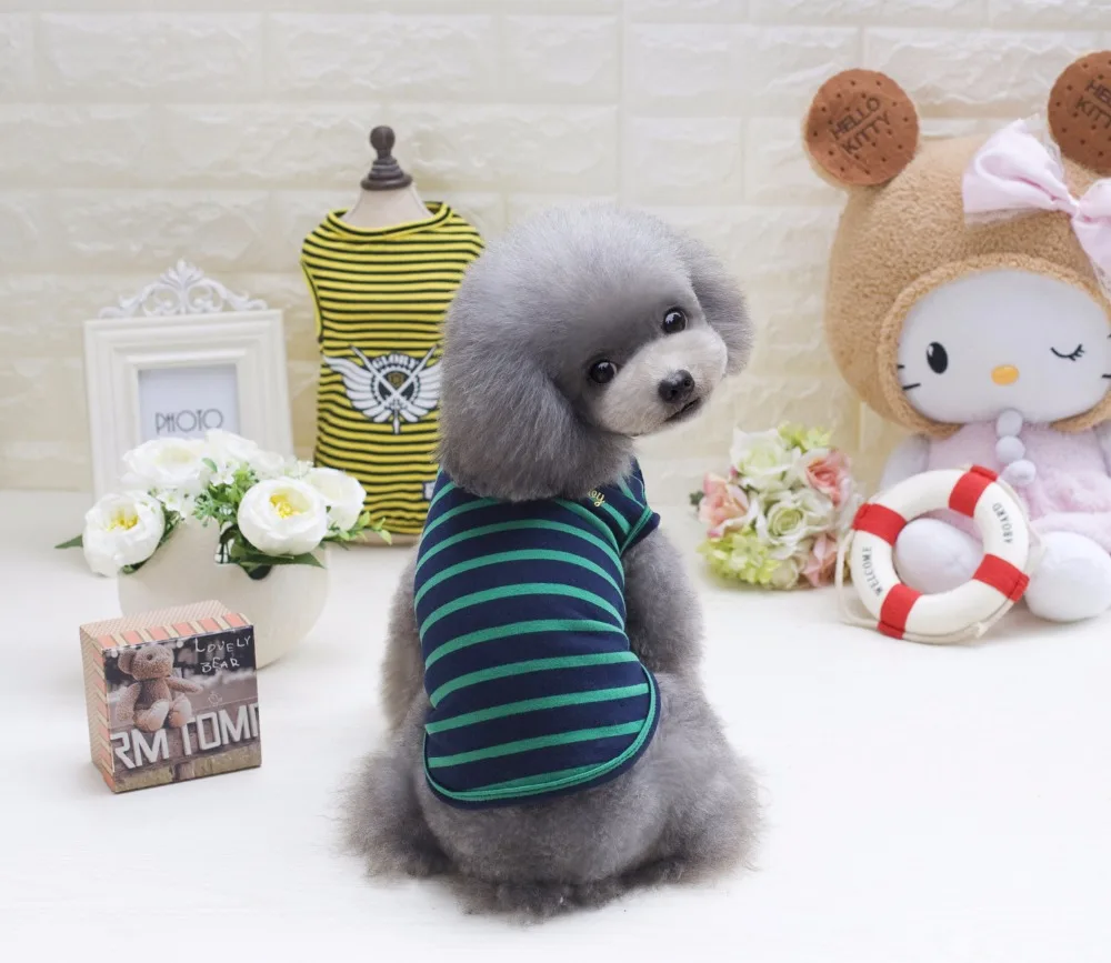 

Dogbaby Male Section Three Color Striped Cotton Pet Dogs Vest New Popular Small Puppy Dogs Spring Summer Clothing