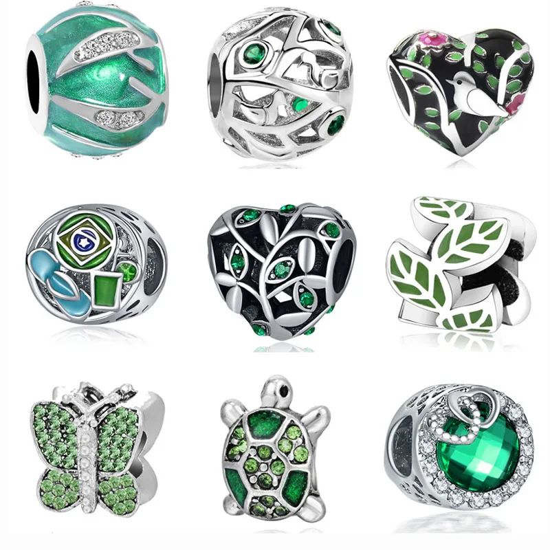 

2019 new 1pc european green turtle bird cross heart branch diy bead Fit Pandora Charms silver Bracelet original for women F133
