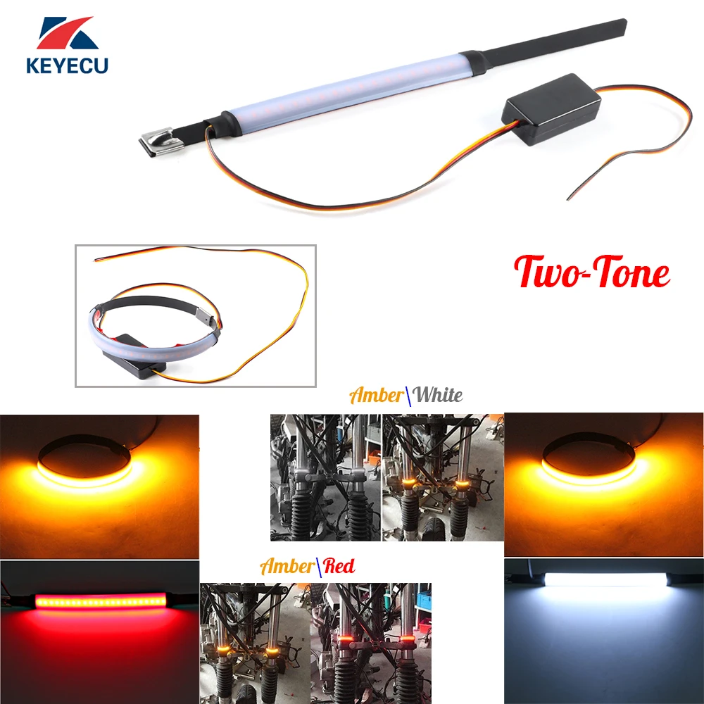 Keyecu 2 PCS Universal Motorcycle Fork Light Strips LED Turn Signal