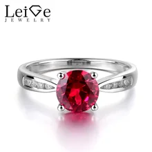Leige Jewelry Ruby Engagement Ring for Women 925 Sterling Silver Wedding Rings Round Gemstone Fine Jewelry July Birthstone