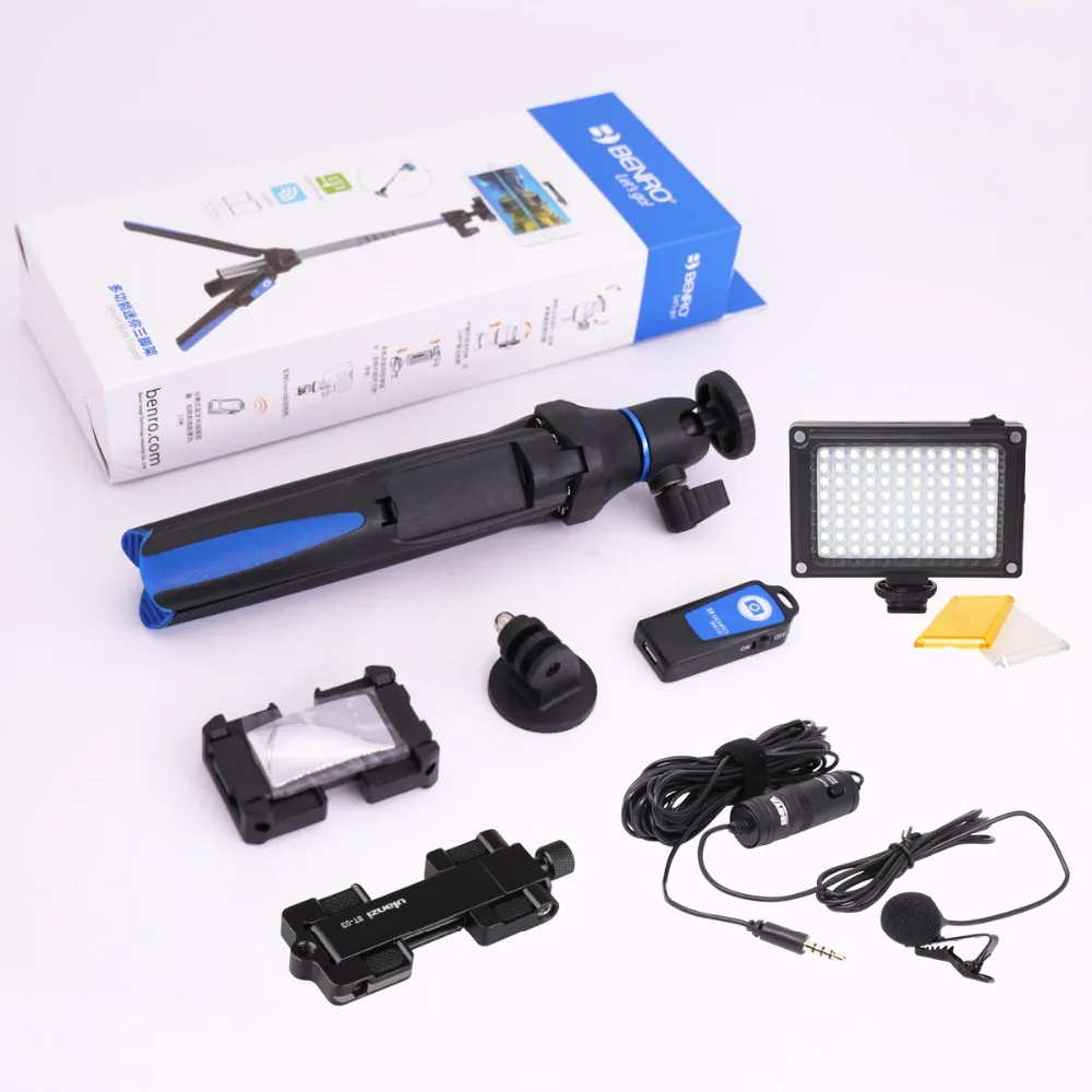  Ulanzi Selfie Stick Tripod w/ BY-M1 Microphone LED Video Light Aluminum Phone Tripod Mount for iPho