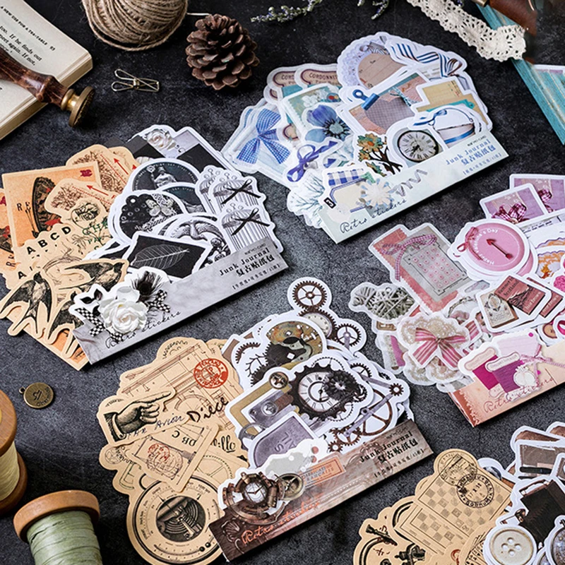 

45 Pcs/Pack Retro Catoon Newspaper Paper Stickers Scrapbooking Marker Diary School Supplies Stationery Bullet Journal Diy Gift