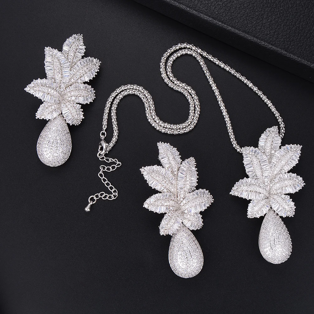 

GODKI 65mm Luxury Leaf Flower Water Drop Women Wedding Cubic Zirconia Choker Necklace Earring Dubai Jewelry Set Jewellery SETS