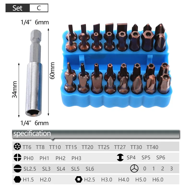 33 шт. Набор отверток S2 сталь 25 мм Набор отверток Torx Phillips шестигранные наконечники отвертки с 1/4 магнитным держателем для бит