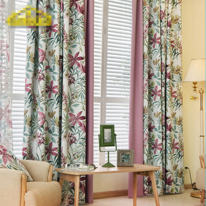 

Custom curtains American Jacquard elegant garden purple floral splicing cloth blackout curtain tulle drapes N417