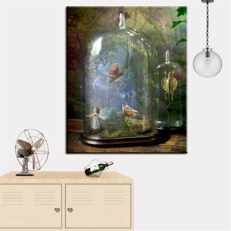 Cartoon Angels Flower Fairies Abstract Oil Painting Print on Canvas Poster Wall Picture for Girl's Room nursery Christmas Decor (2)