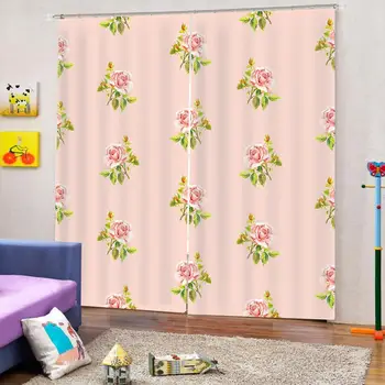 

Pink flower curtains for girls room Curtain office Bedroom 3D Window Curtain Luxury living room decorate Cortina