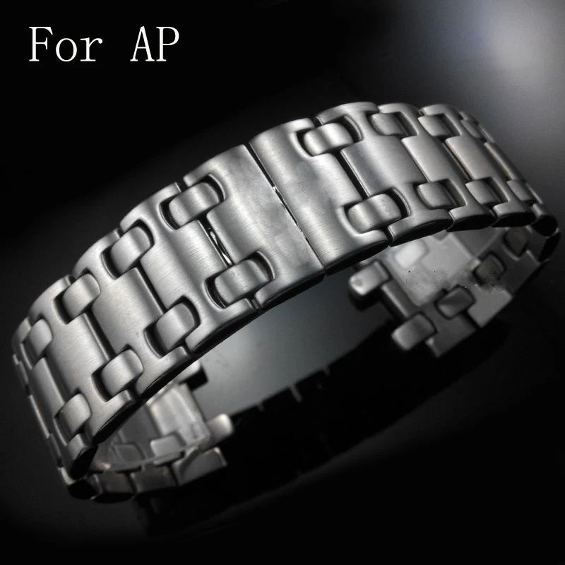 28MM Silver Men Full Stainless Steel Watch Strap Belt Butterfly Clasp Wacthband For AP Watch With
