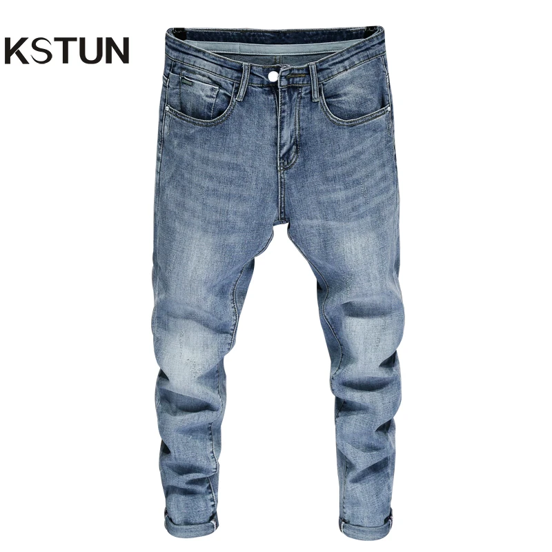 Джинсы хорошего качества для мужчин, обтягивающие хлопковые однотонные небесно-голубые модные уличные джинсовые штаны, Мужская одежда, длинные брюки, джинсы Hombre