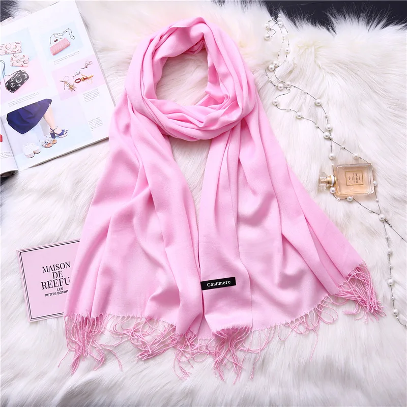 Роскошный кашемировый шарф для дам, подарок, модный однотонный цвет, теплый пашмины, шаль, зимний палантин для женщин, хиджаб, шарфы