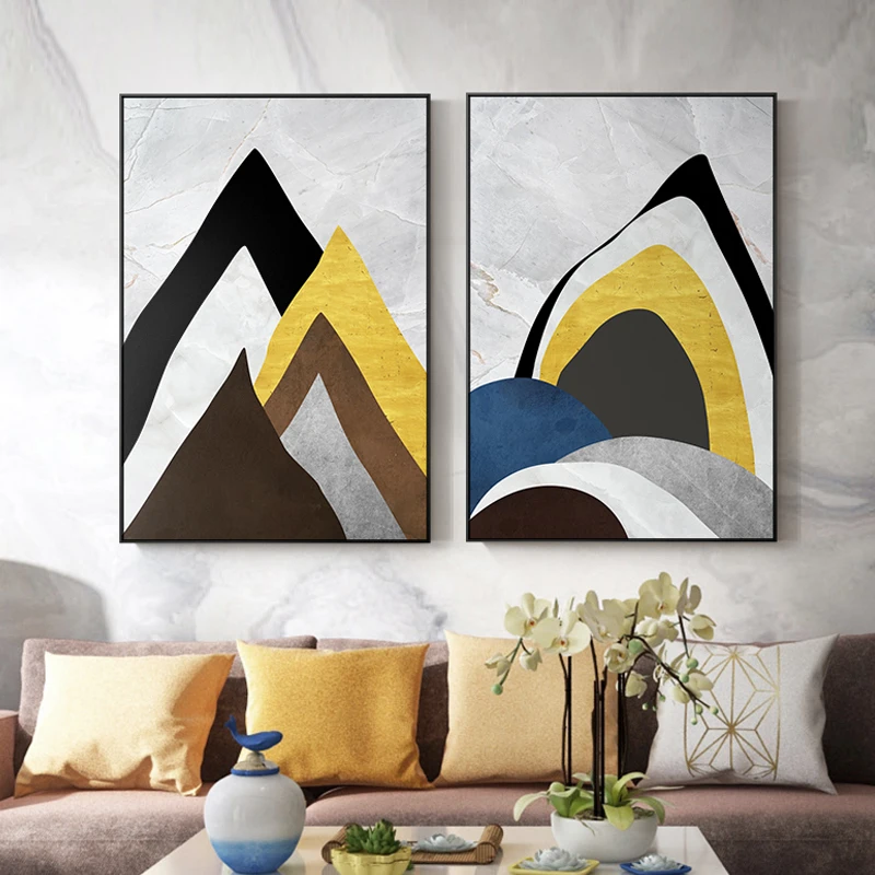 

Abstract Gold Mountain View Bright Color Blocks Landscape Poster And Print For Living Room Aisle Study Bedroom Modern Home Decor