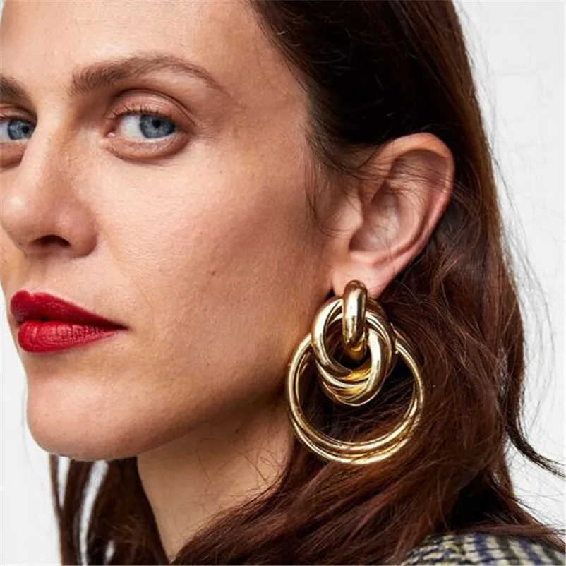 

LUSION Star Gold Color Exaggeration Metal Punk Stud Earring Woman New circle Bib Earrings Jewelry Statement Accessories brincos