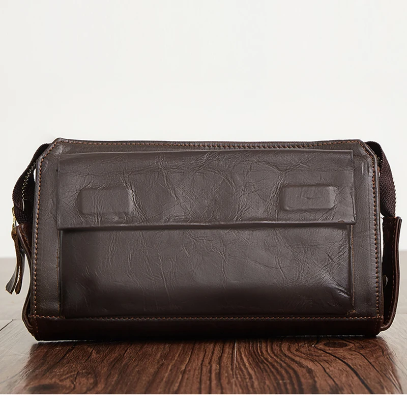 

Genuine Leather Men Zipper Long Wallet Cell Phone Cigarette Bags Card Holder Pocket Cowhide Male Handy Money Bag Clutch Purse
