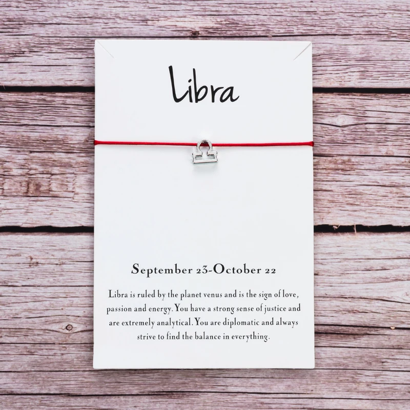 Женский браслет с надписью Wish Card Libra регулируемый ручной работы Красной веревкой