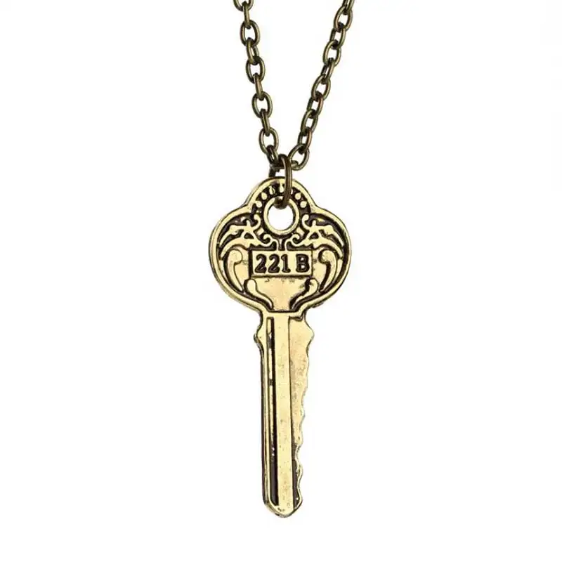 Шерлок Холмс 221B Baker Street Key Ожерелье старинное античное серебро и бронза кулон для мужчин и женщин фильм ювелирные изделия оптом