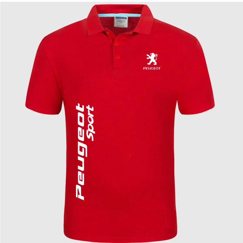 Фирменная Новинка для мужчин peugeot тенниска с логотипом рубашка-поло унисекс мужская хлопковая рубашка с коротким рукавом Одежда Размеры-XXXL - Цвет: Красный