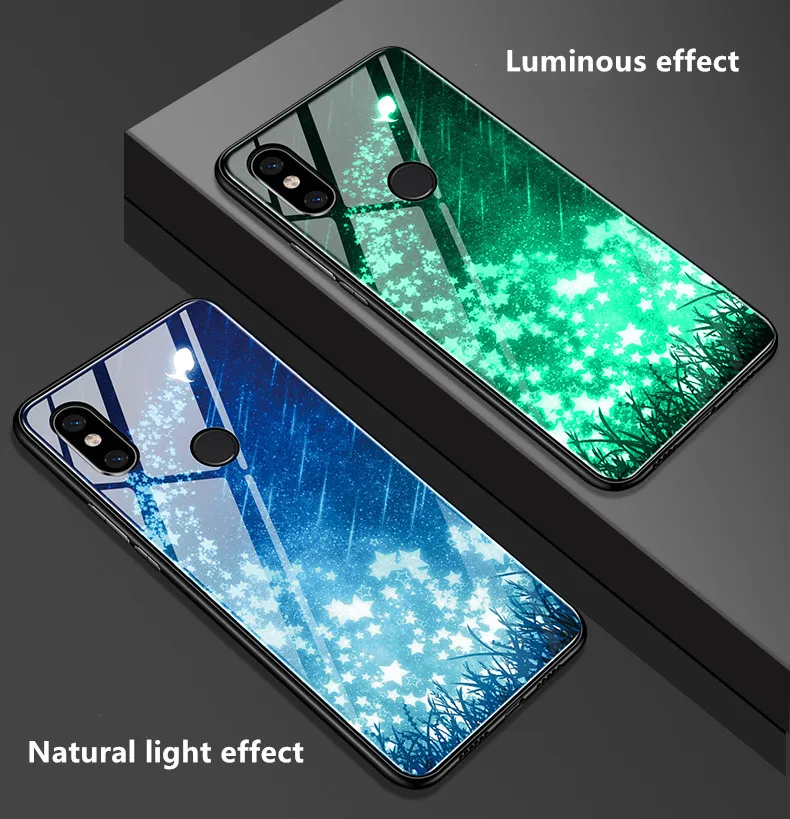 

Luminous Tempered Glass Case For Xiaomi MI Mix 3 Case full antislip edge glass pattern protective cover For Xiaomi mix 3 2s Case