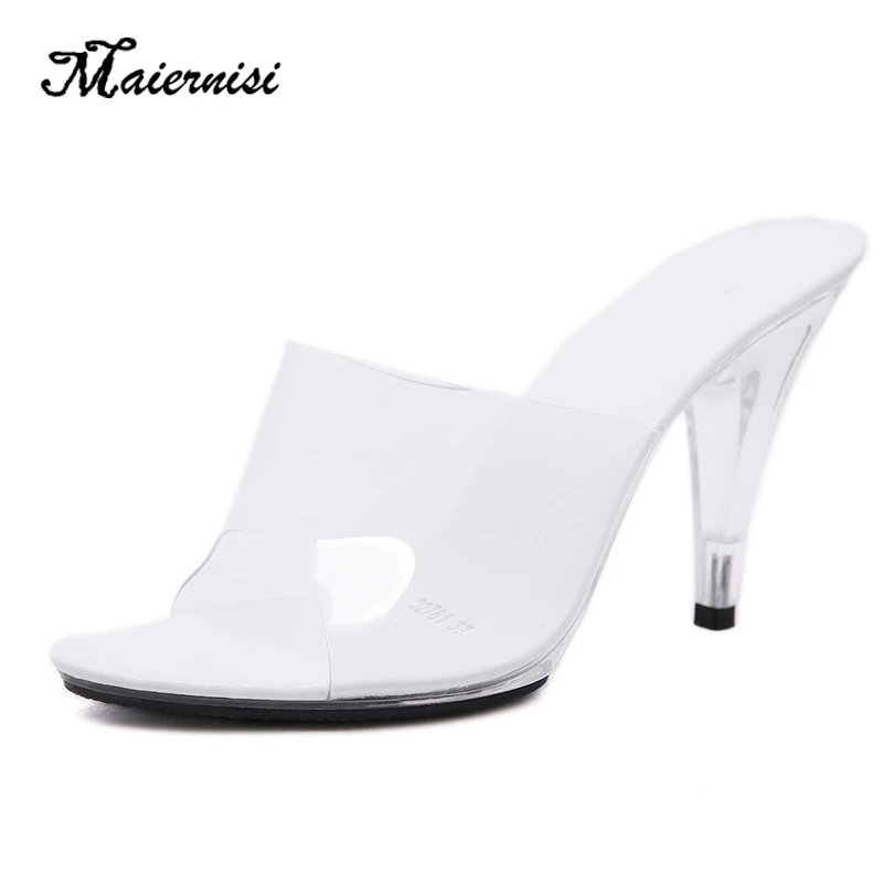 

MAIERNISI Slippers Shoes Woman Transparent Crystal Slippers Peep Toe High Heel Slippers Sexy Big Yards Slippers Jelly Shoes Lady